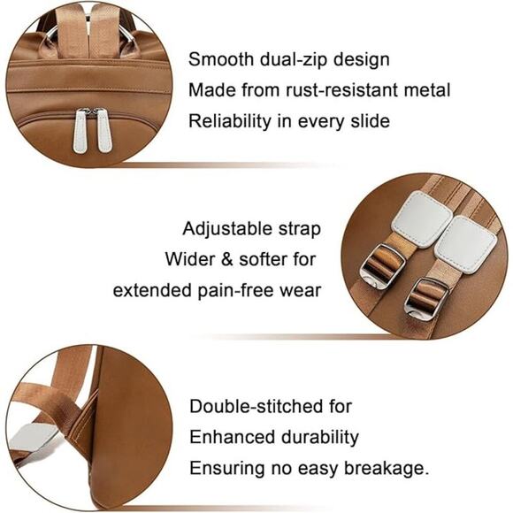 Brown Faux Leather Backpack Purse with Cute Plush Keychain - Picture 5 of 6